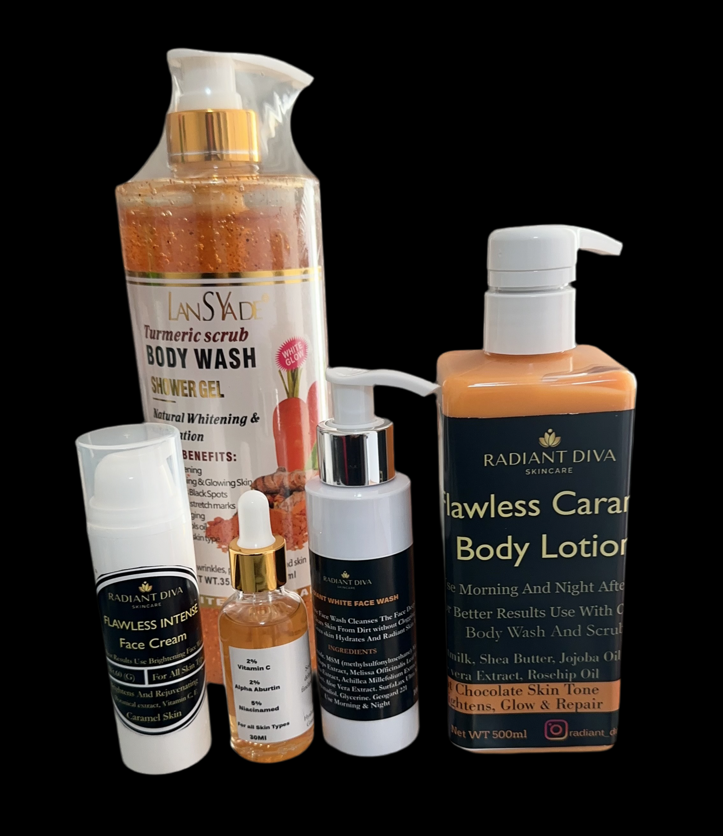Caramel Flawless Brightening Body And Face kit For Chocolate skin, Dark Skin Tone