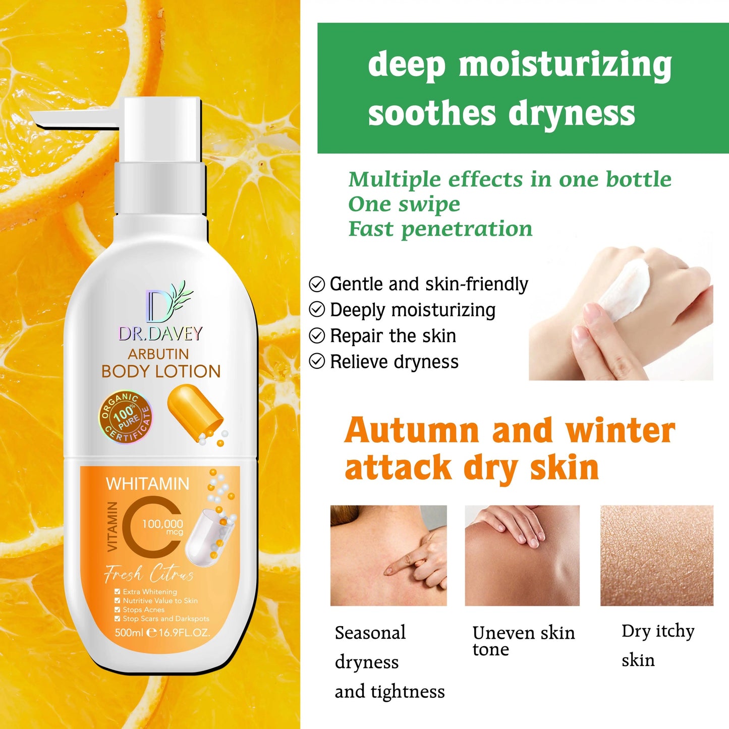 Dr. Davey Arbutin Brightening Body Lotion With Vitamin C - 500ml
