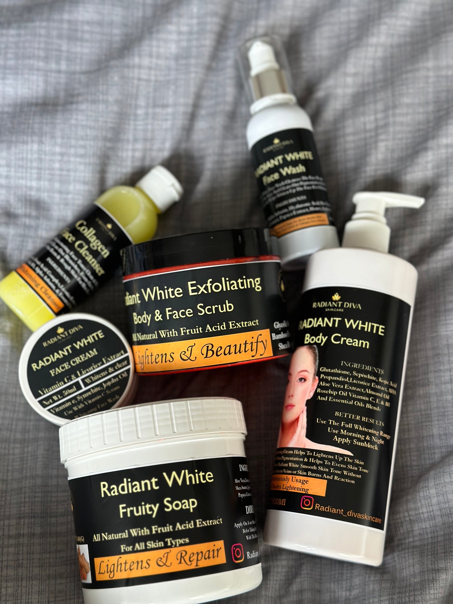 Radiant white lightening face and body set